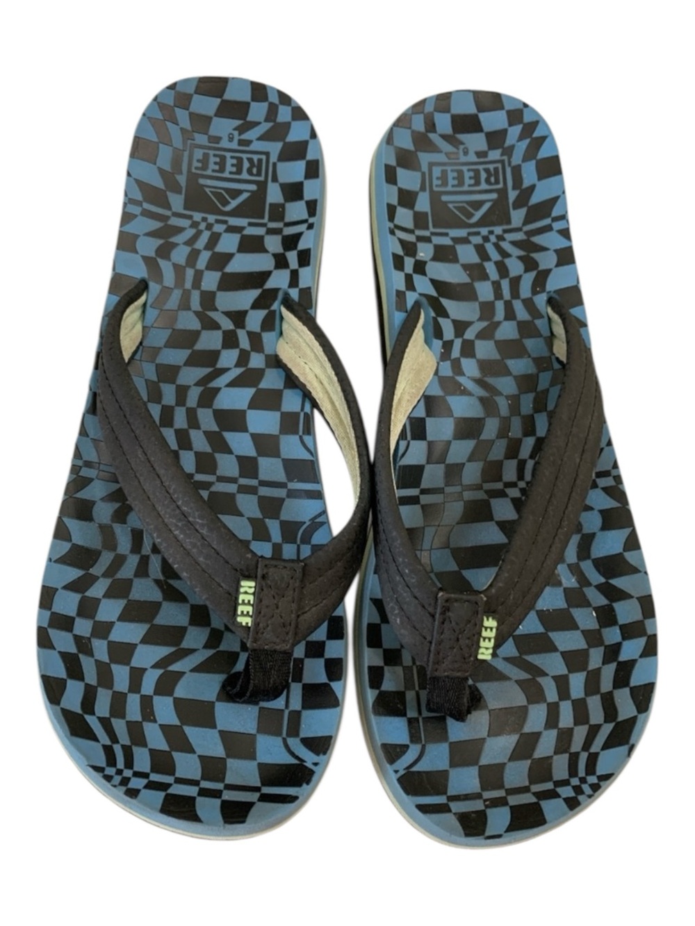 REEF Ahi Swell Checkerboard Flip Flops Sandals Youth Size 6 Surf Swim Beach